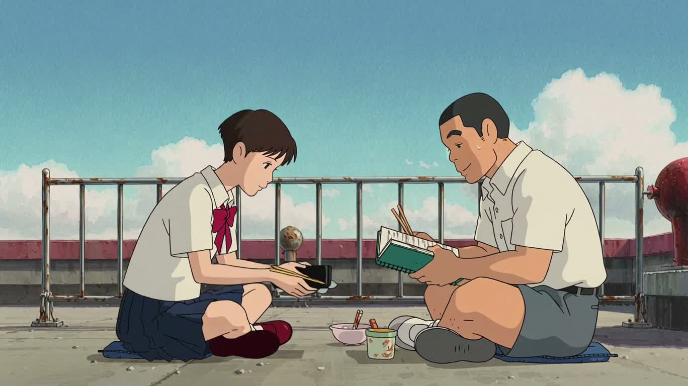 Bento and Paper Pages in the Rooftop Wind