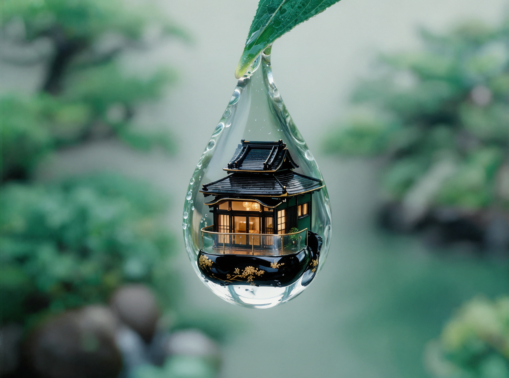雨滴旅馆 · 黑金漆艺 — AI image creation
