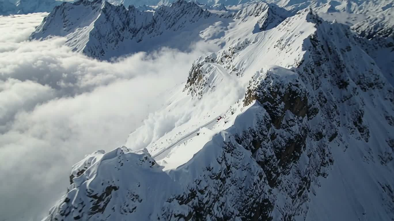 Rally Car on a Snowy Mountain Road Fleeing an Avalanche — AI video prompt