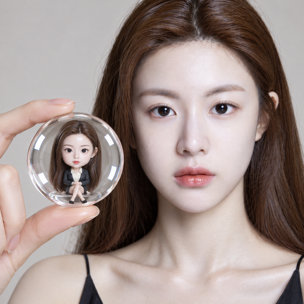 Une silhouette retenue dans une sphère de verre transparente