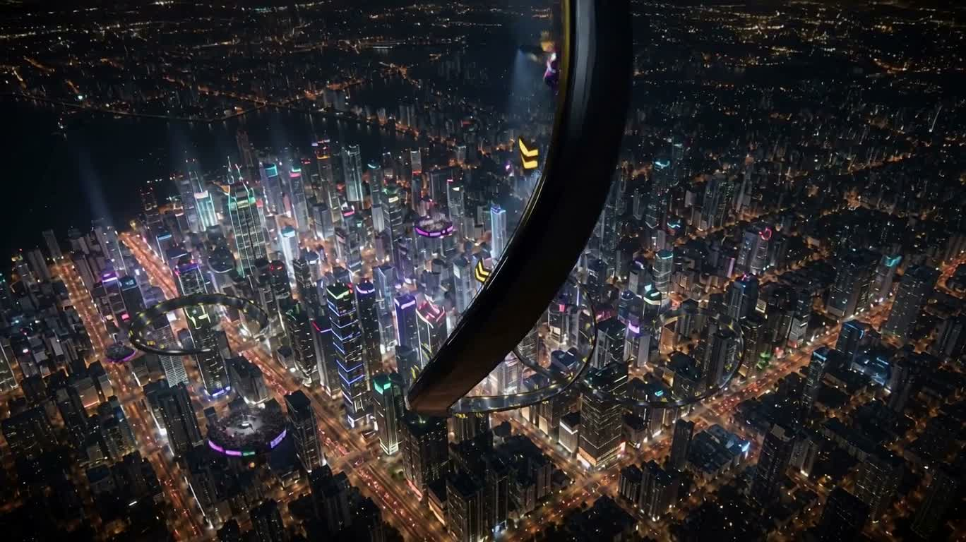 霓虹悬空赛道极速竞逐 — AI video creation