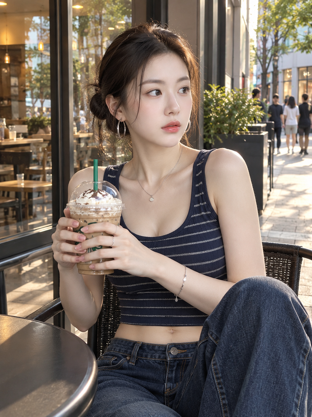 Ảnh chụp ngẫu hứng người phụ nữ Hàn Quốc trên sân thượng quán cà phê Seoul