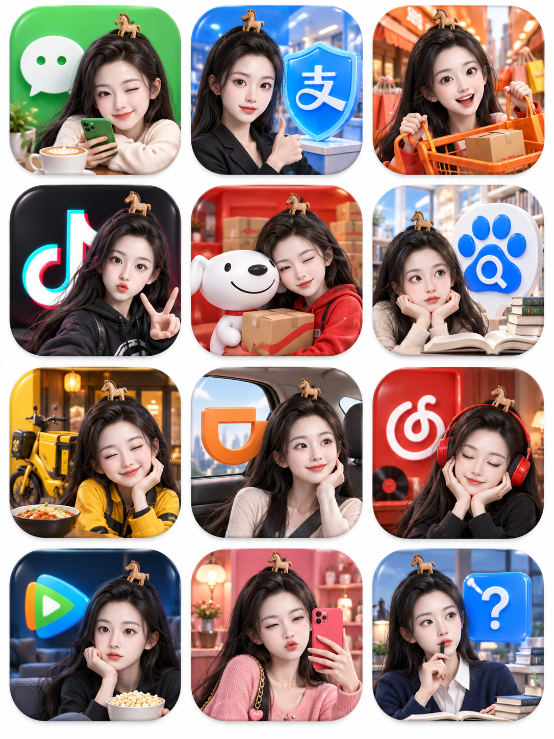十二款国内应用主题统一角色3D图标 — AI image creation