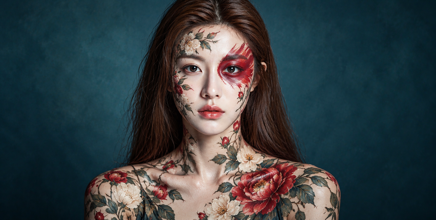 繁花覆肤的电影感艺术肖像 — AI image creation