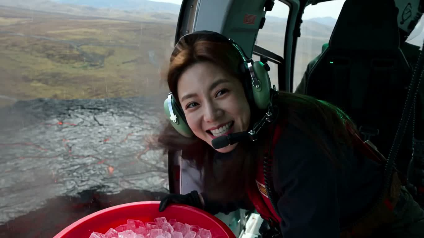Helicopter Ice Blocks Pouring into Lava Pit — AI video creation