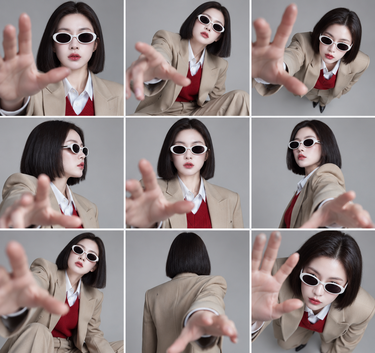 Black bob editorial contact sheet — AI image creation
