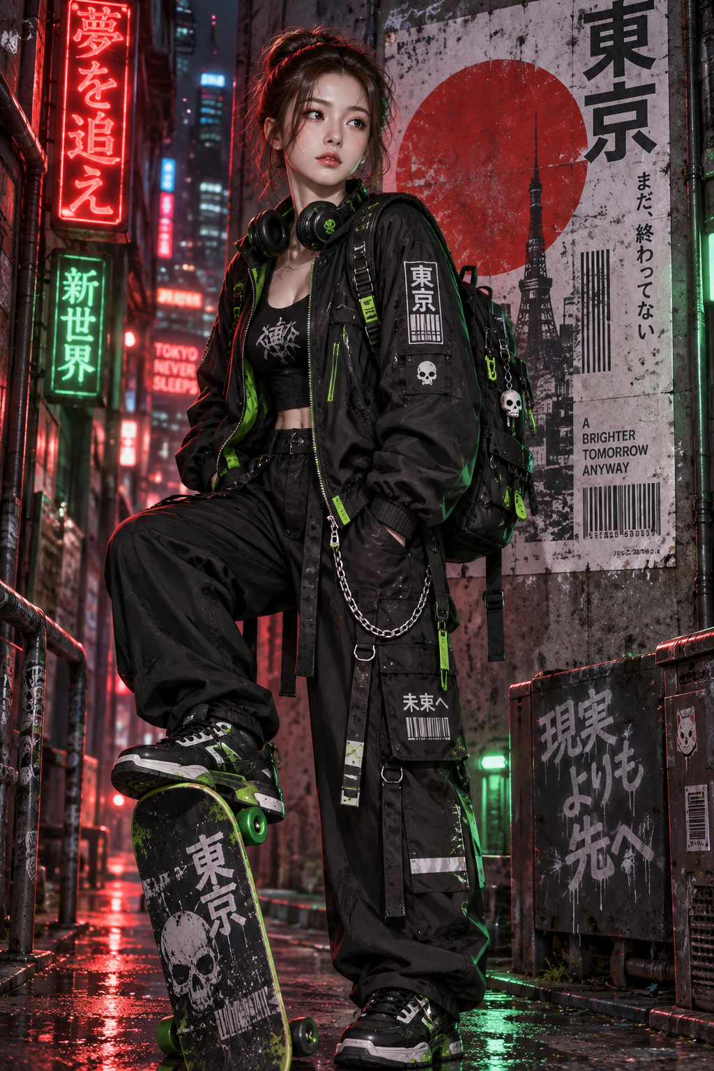 霓虹东京机能风滑板肖像 — AI image creation