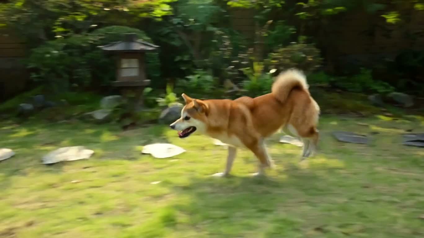 阳光庭院里的柴犬伙伴