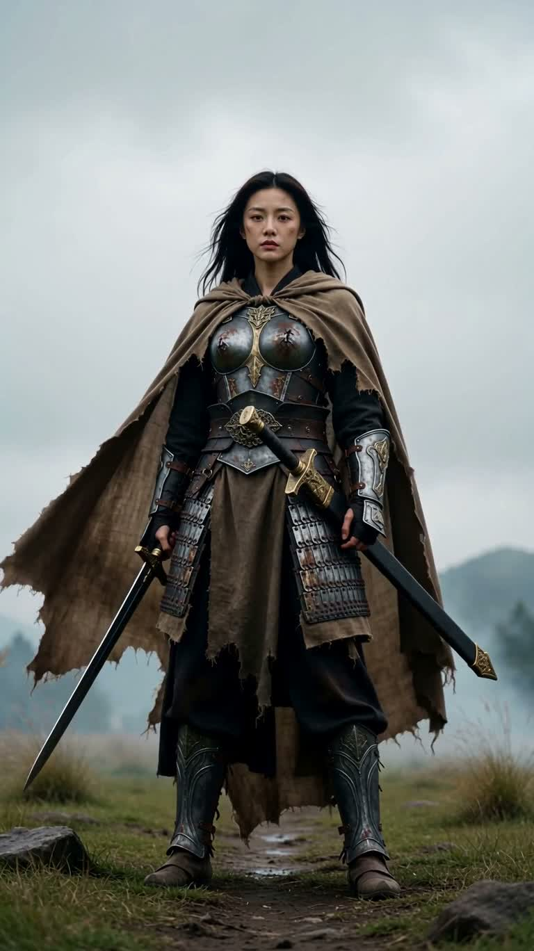 Misty Wilderness Swordswoman — AI video creation