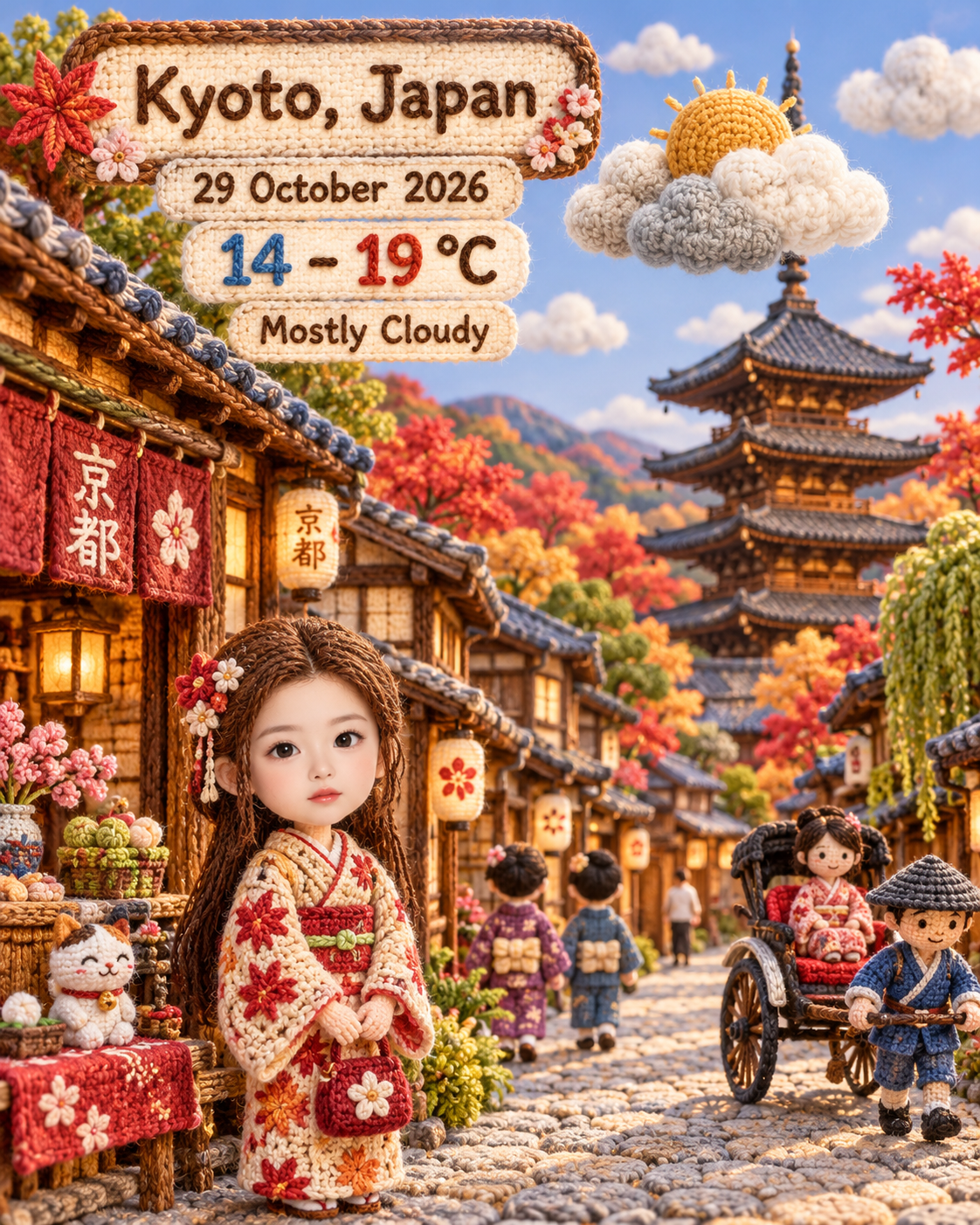 3D钩针编织微缩天气卡片 — AI image creation