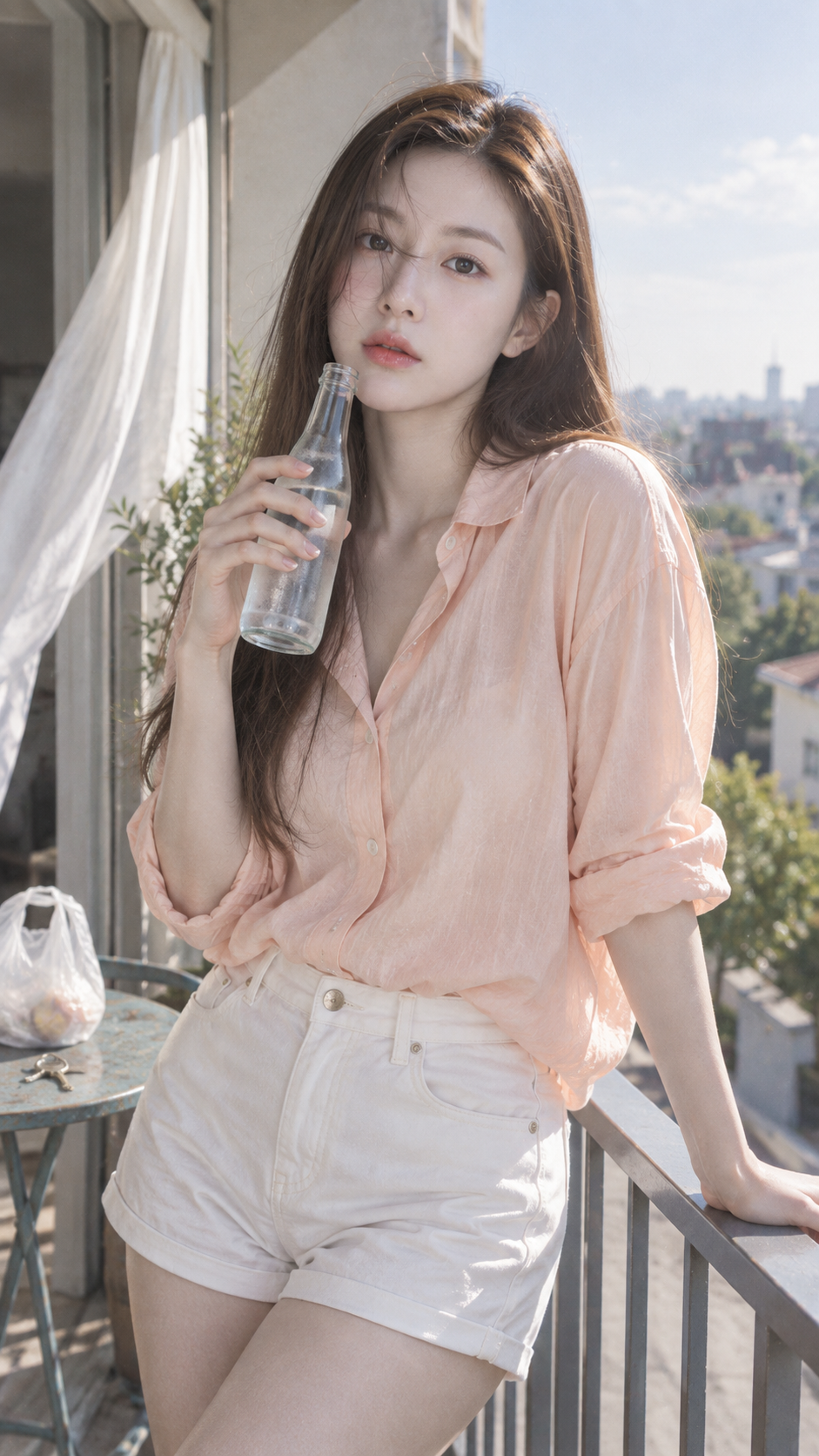 夏日阳台负片胶片感成年女性抓拍人像 — AI image creation