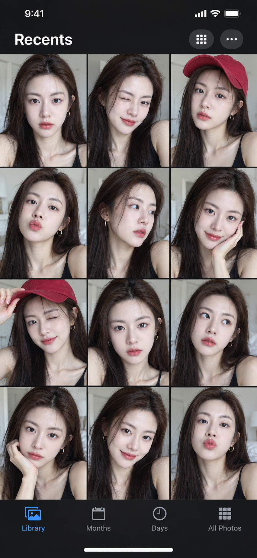 手机相册中的亚裔美女自拍拼贴 — AI image creation
