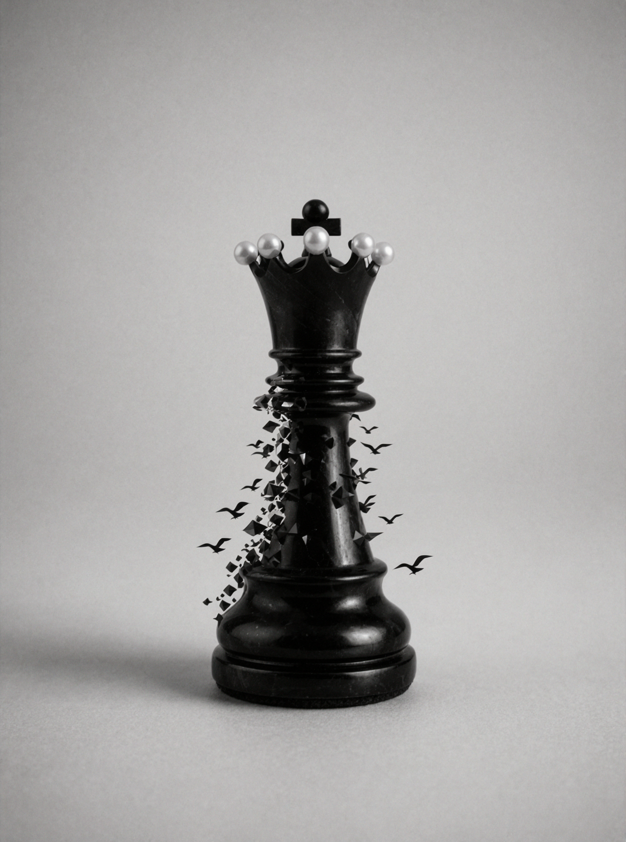 Obsidian Chess Queen · Black and White Silver Gelatin — AI image creation