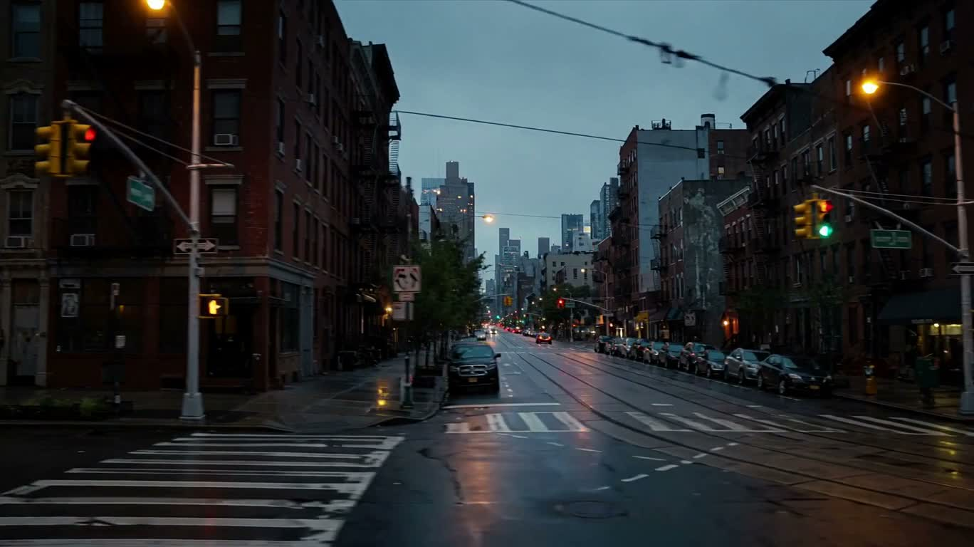 雨后蓝调都市街廊 — AI video creation