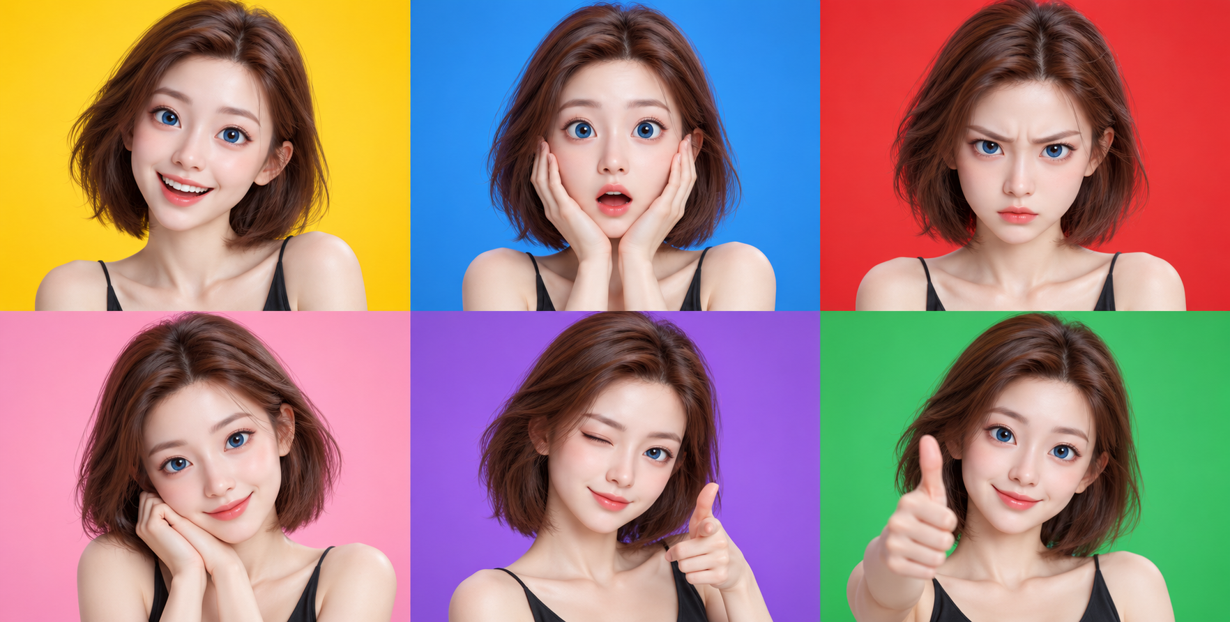 原创三维动画女孩六宫格表情集 — AI image creation