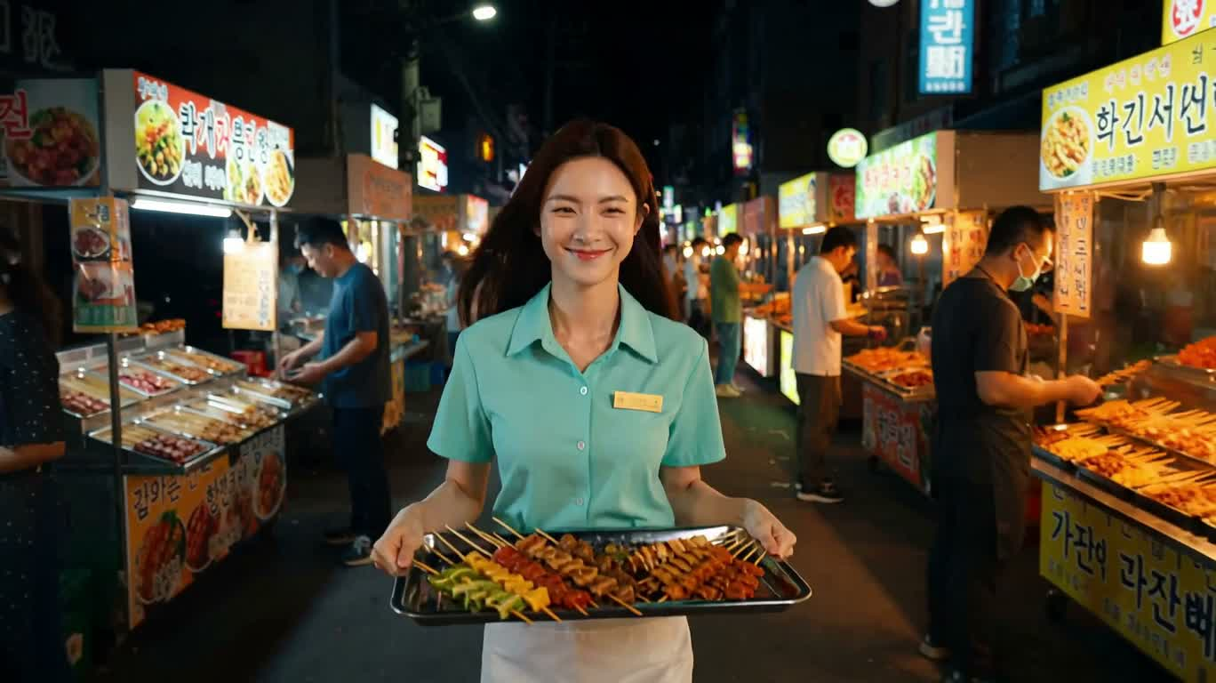 夜市子弹时间的意外小吃 — AI video creation