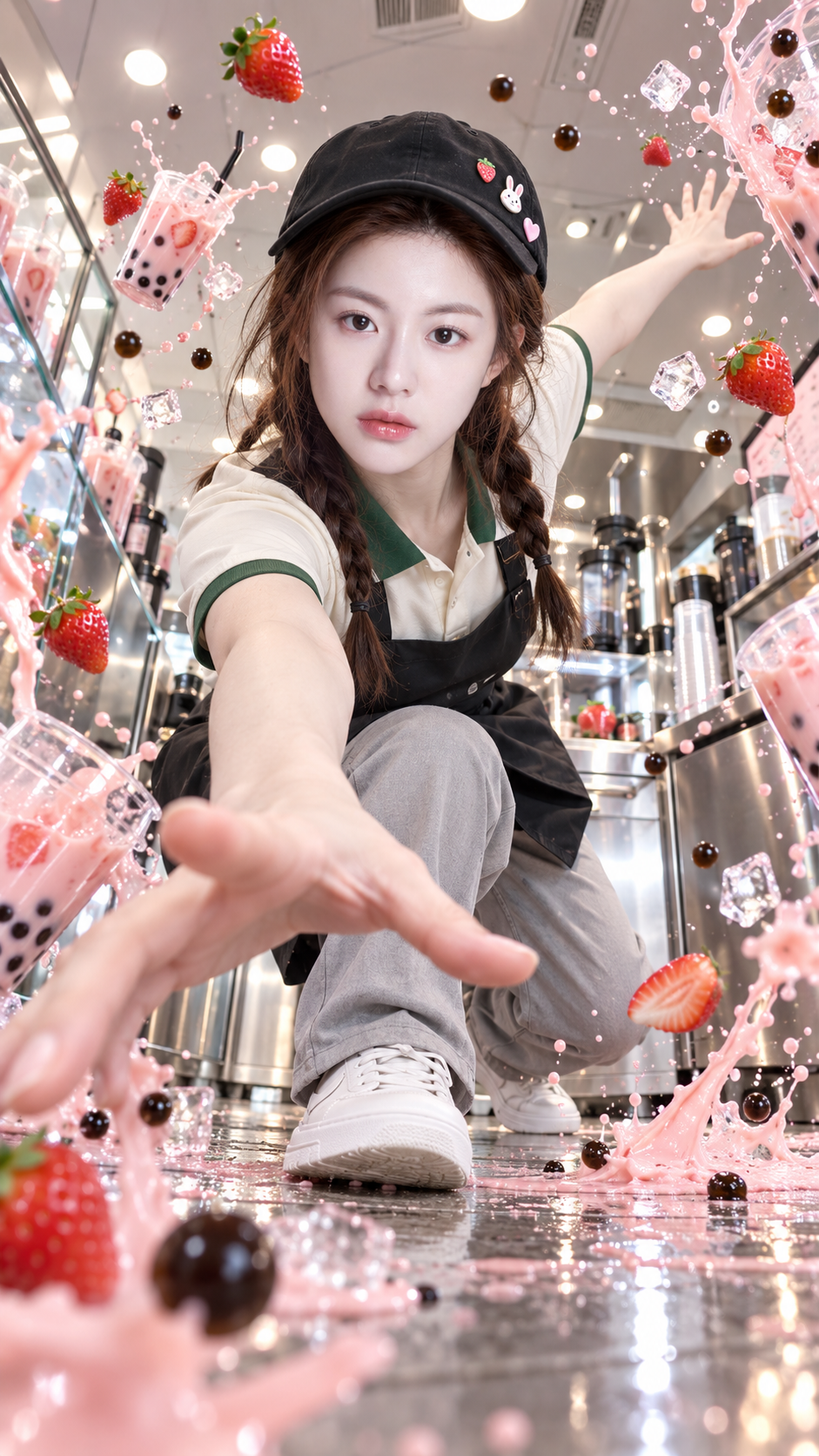 东亚女子奶茶店动感写真 — AI image creation