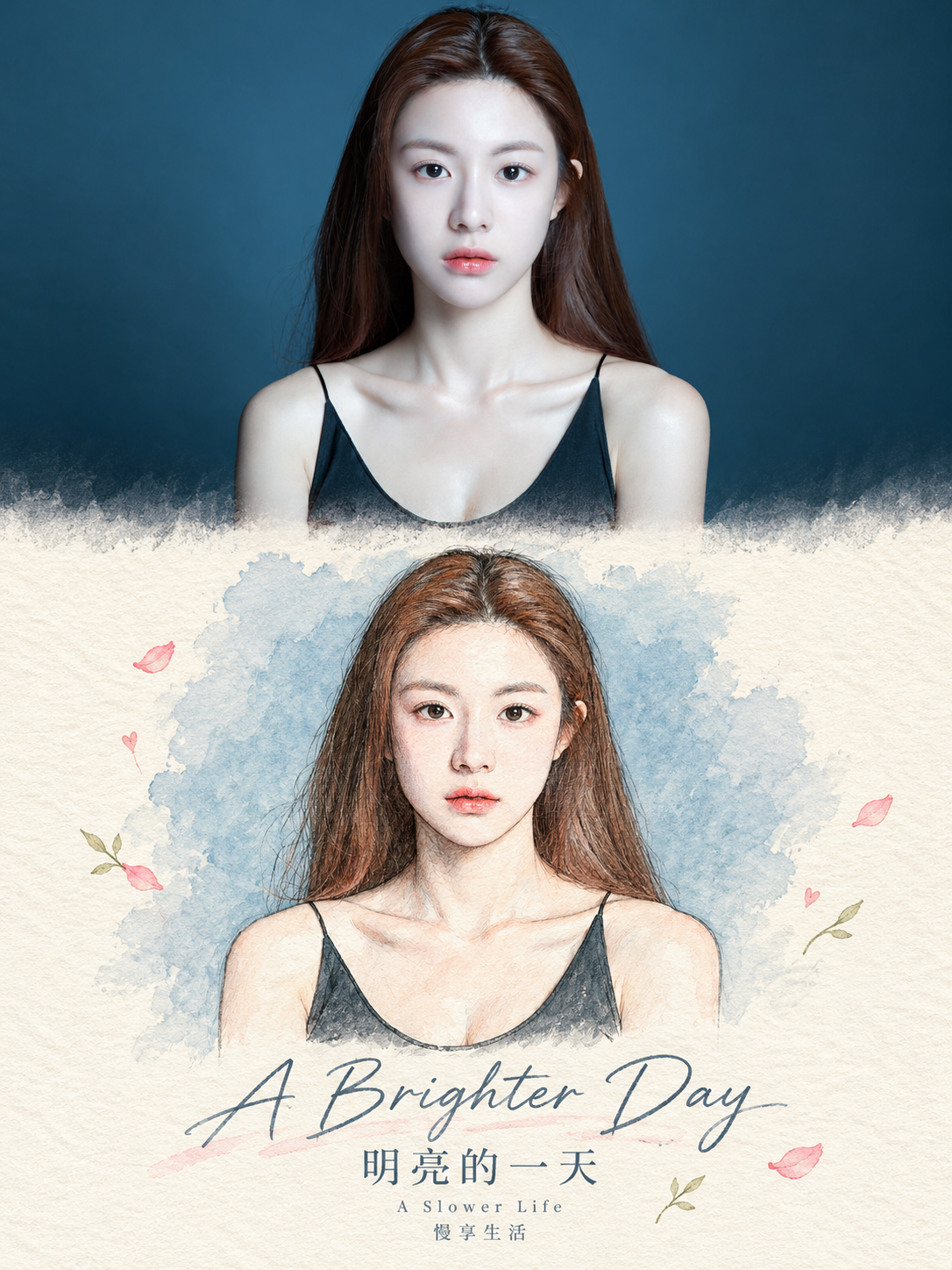 无人物照片转手绘插画的双语编辑海报 — AI image creation