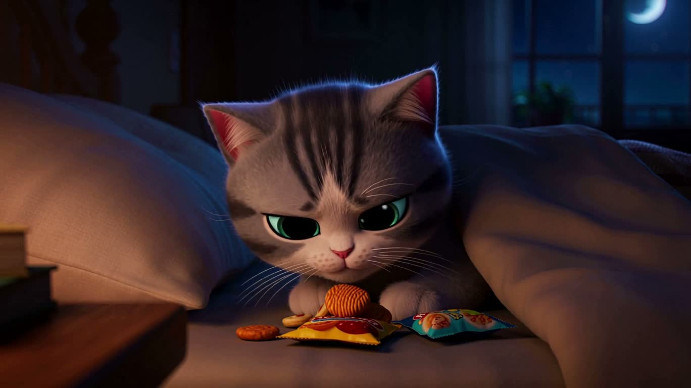 月夜の子猫のおやつ大冒険 — AI video creation