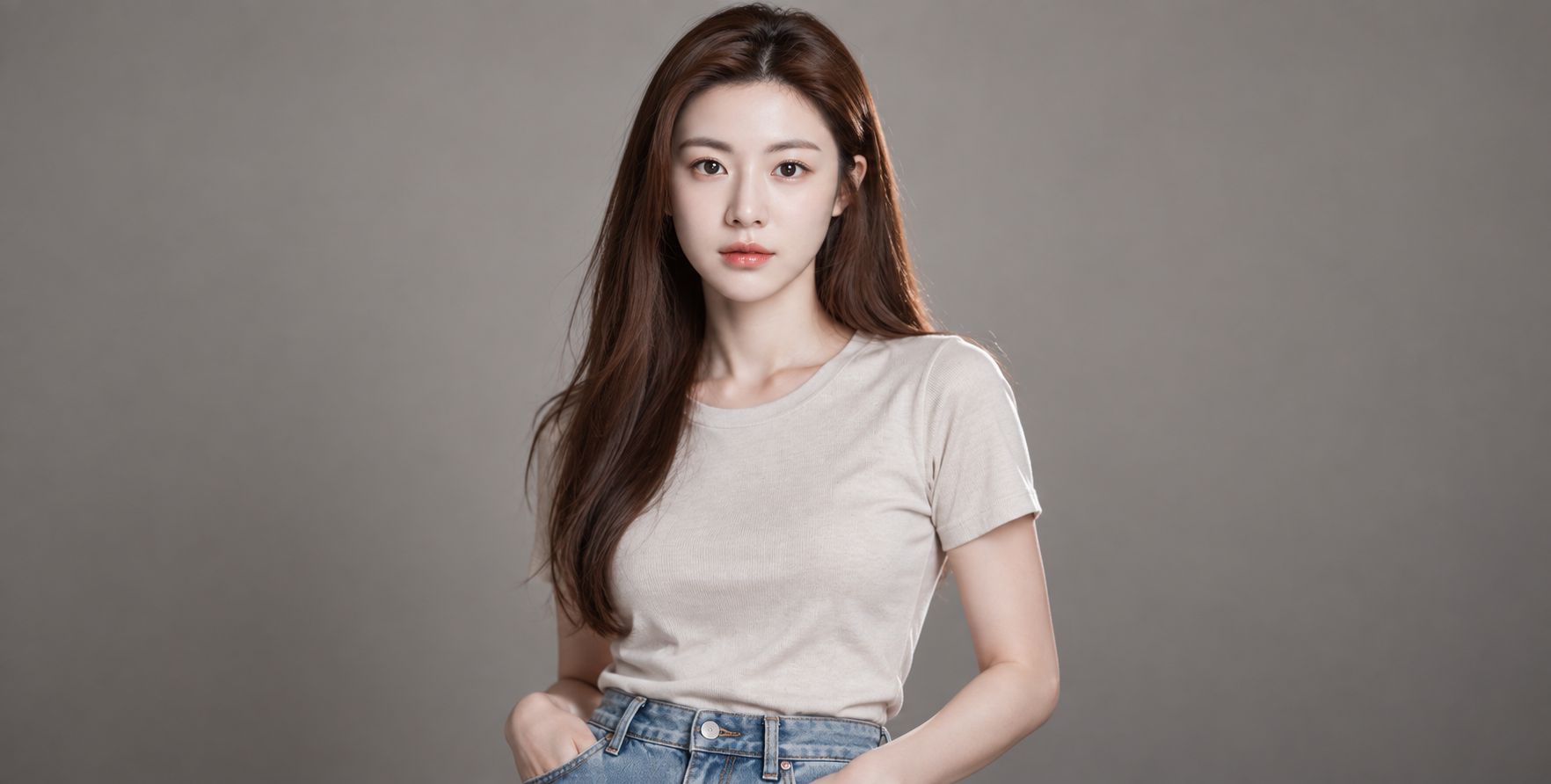 中性渐变影棚背景下的成年女性现代肖像 — AI image creation