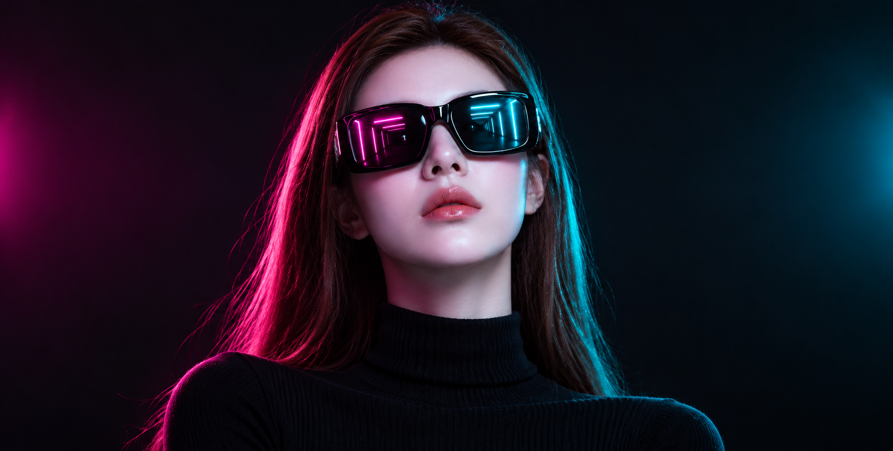 赛博朋克霓虹反光墨镜肖像 — AI image creation