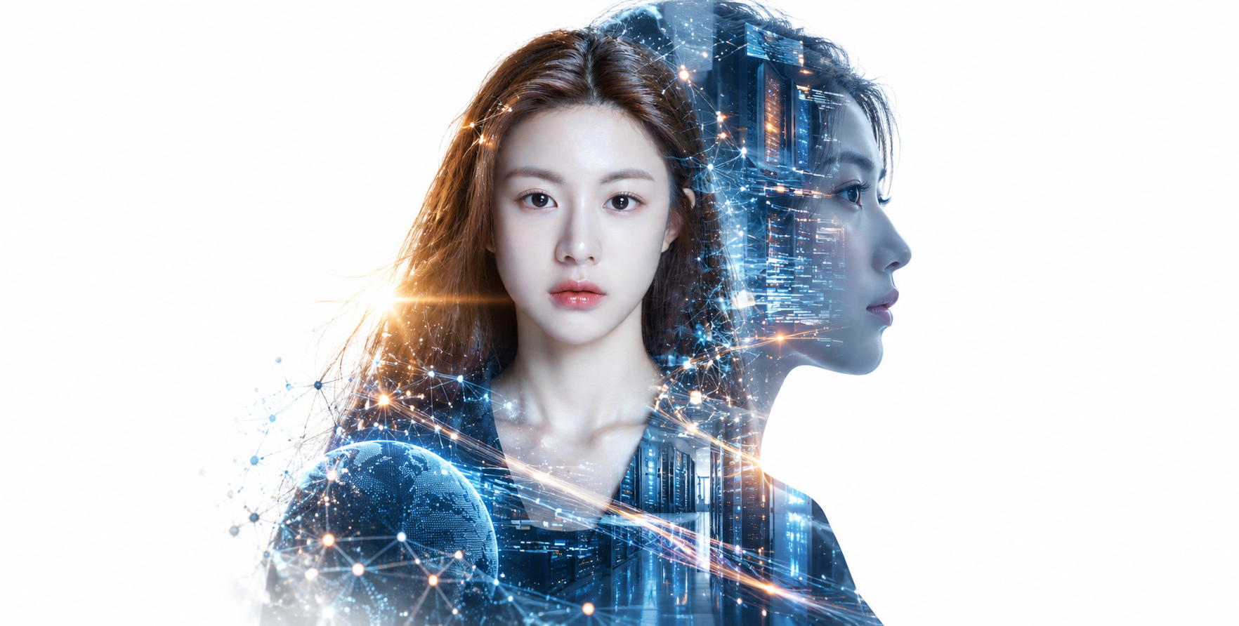 双重曝光下的 AI 工程师剪影 — AI image creation