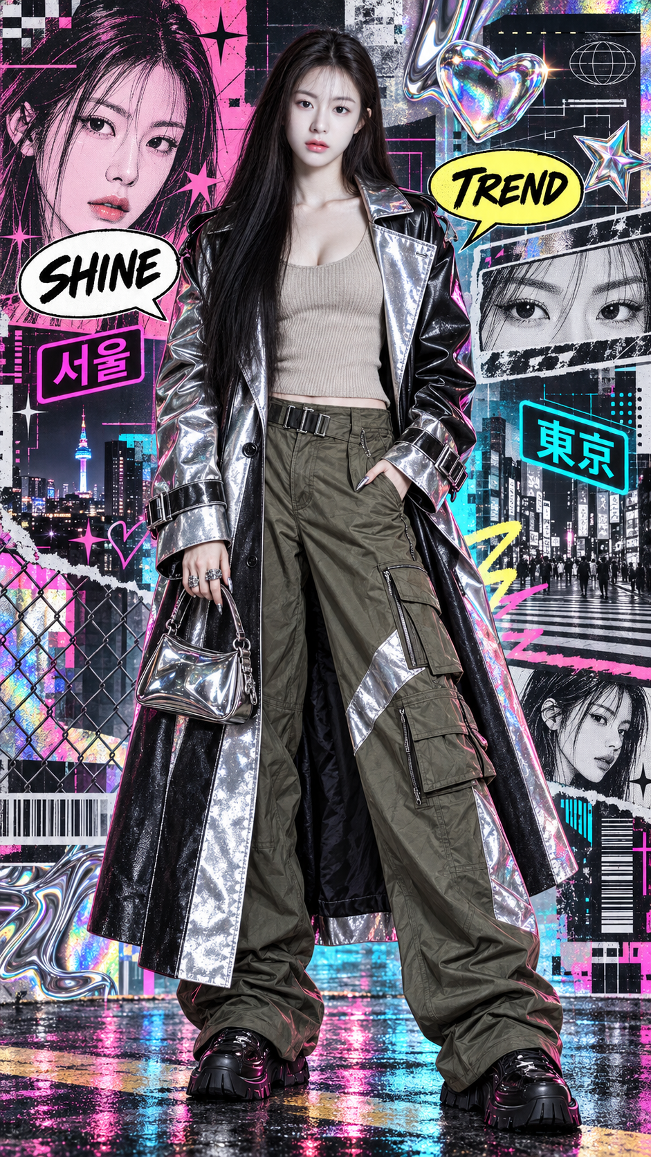 Y2K赛博流行风K-pop时尚封面拼贴 — AI image creation