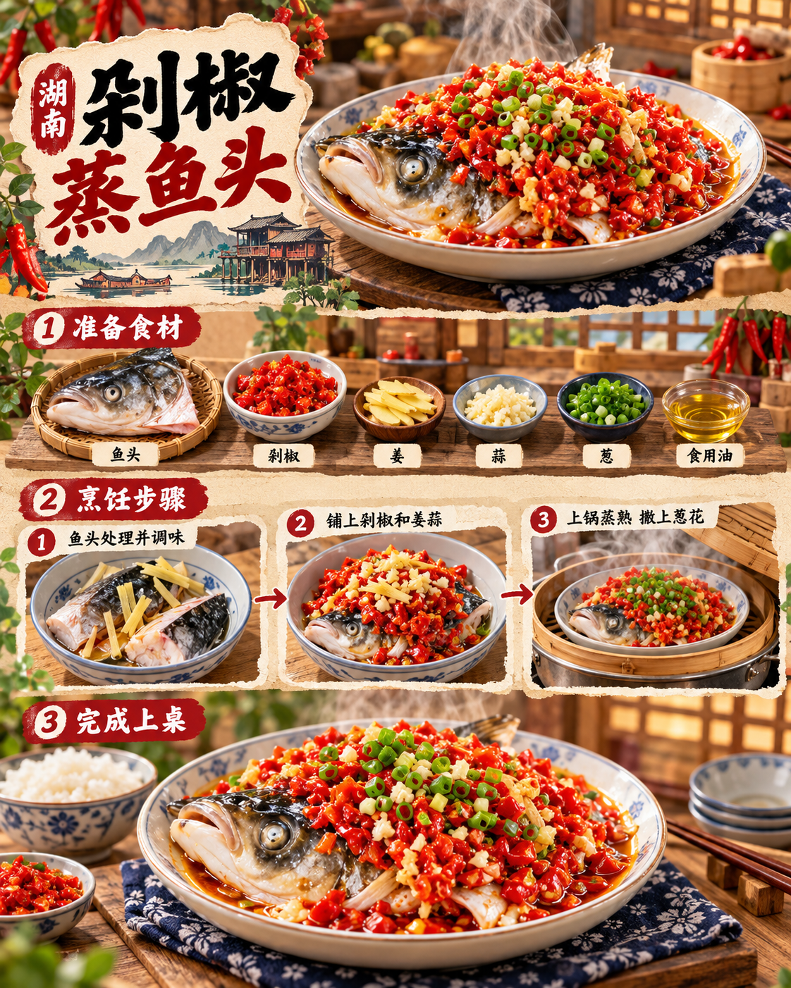 剁椒鱼头三步美食小志 — AI image creation