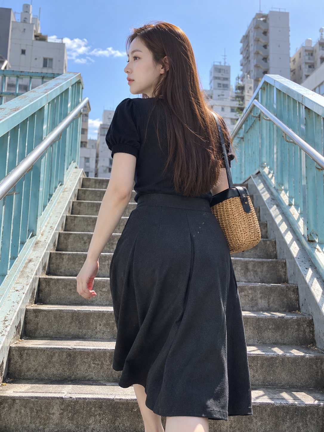 成年女性阳光天桥阶梯日常街拍
