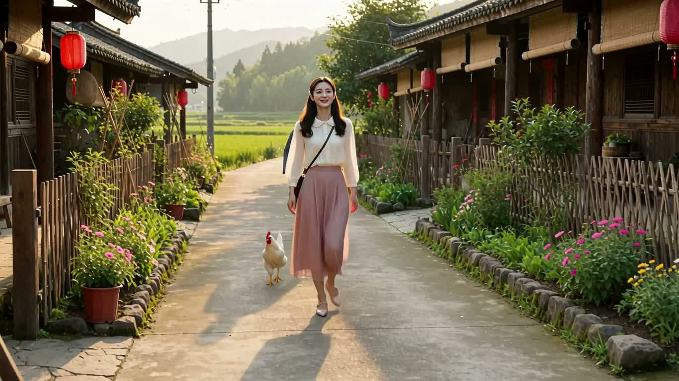 乡间小路上的追鸡趣事 — AI video creation