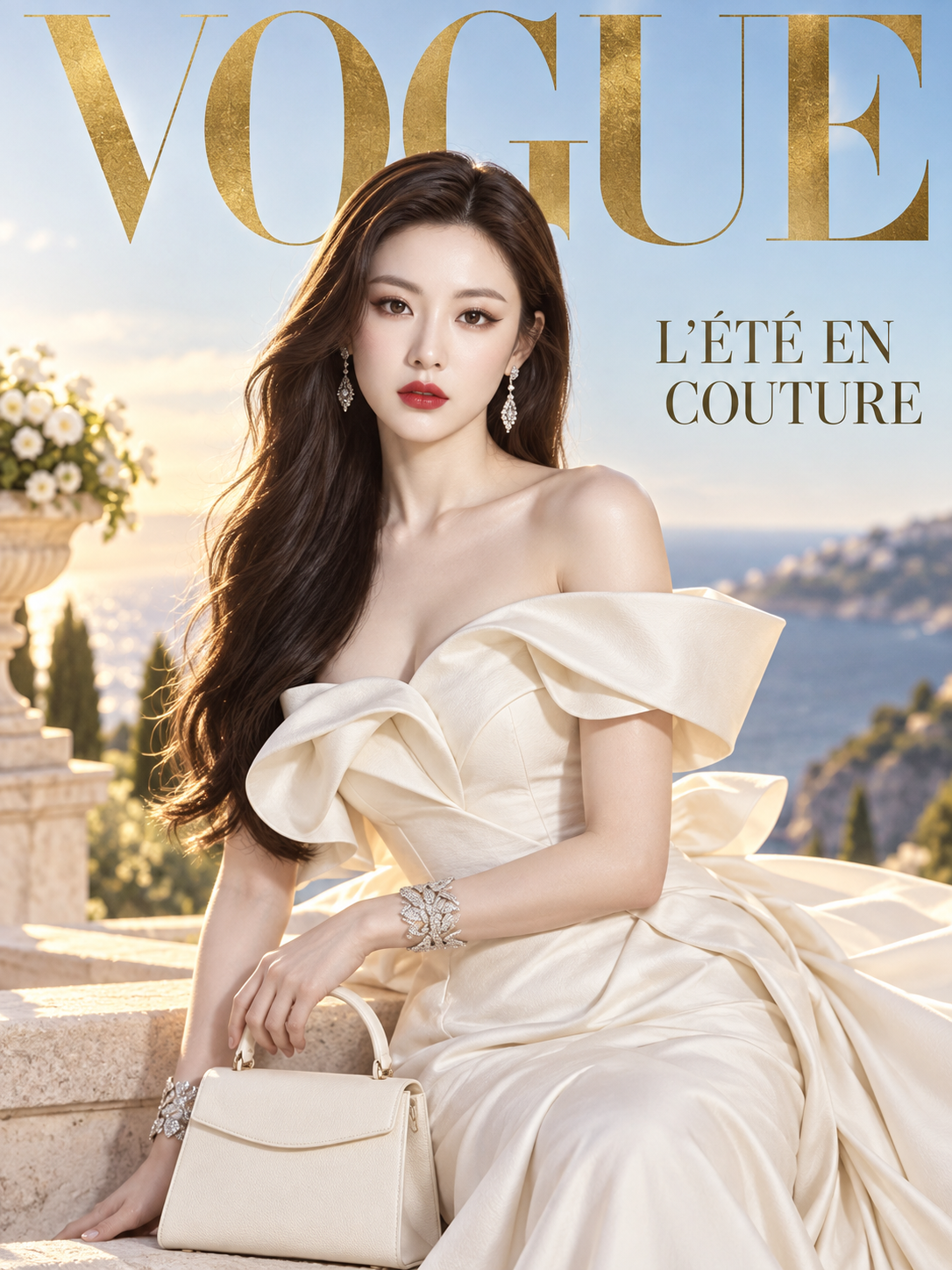 地中海金色时光象牙白高定时尚封面 — AI image creation