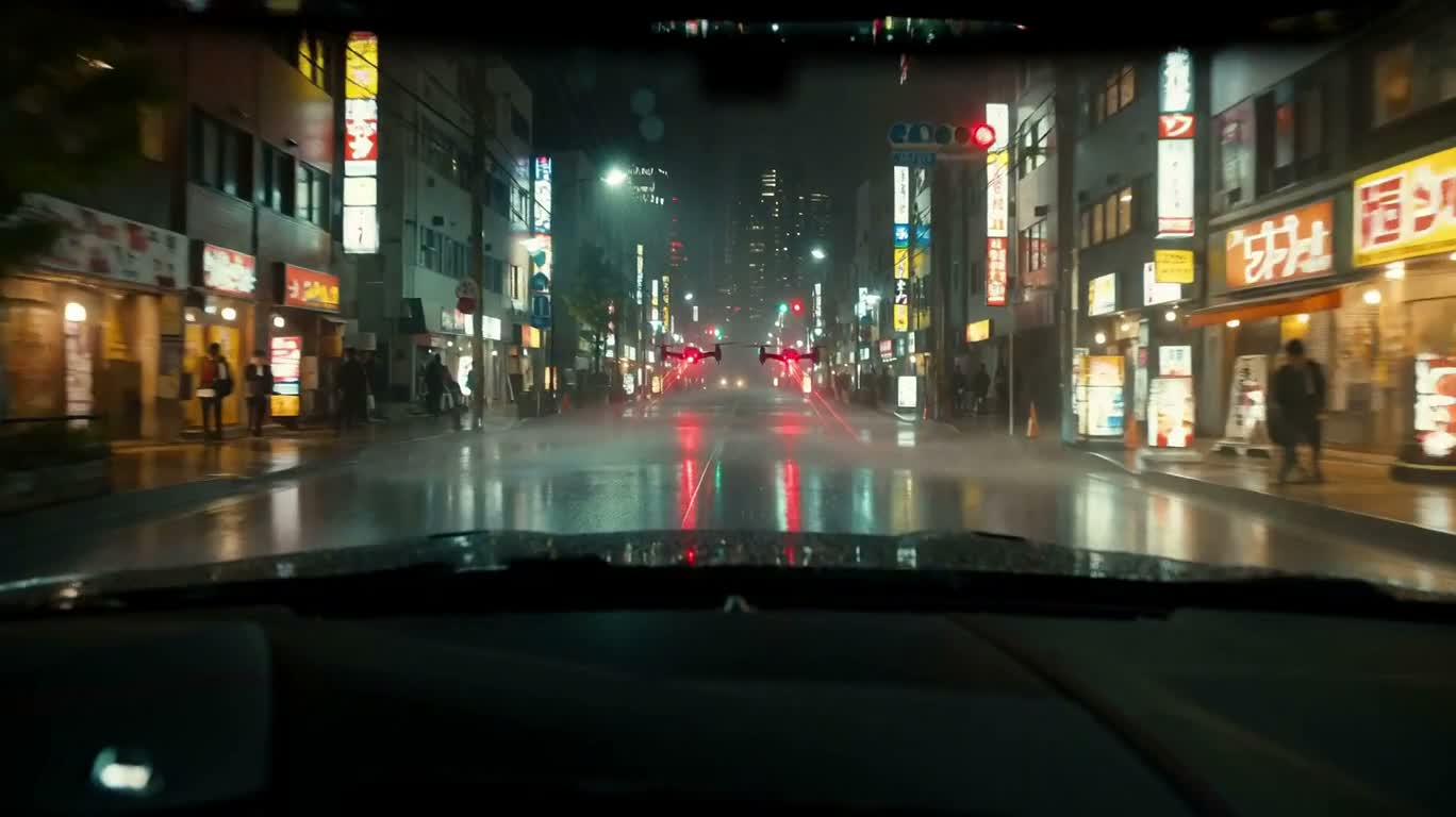 霓虹雨夜追击 — AI video creation