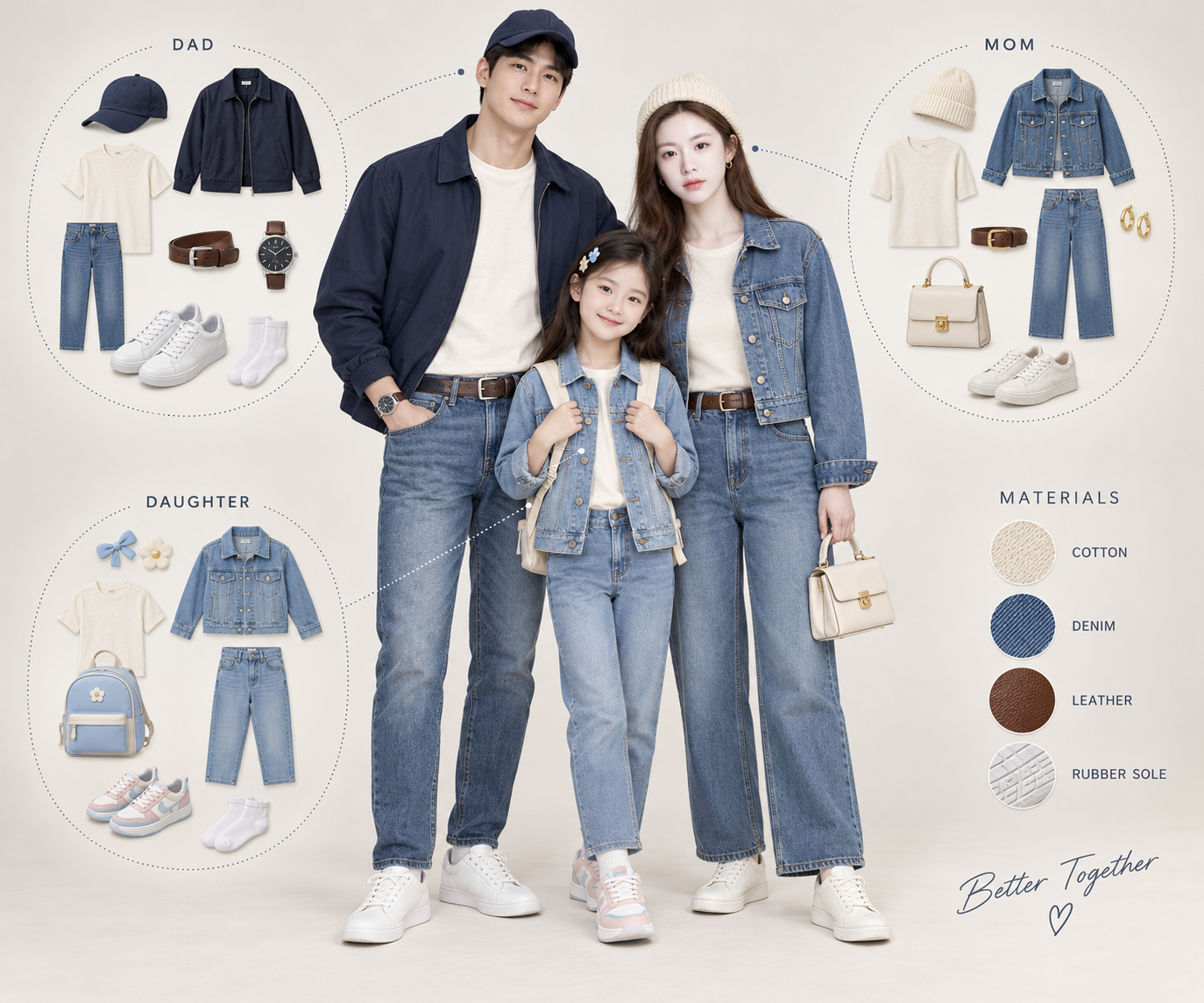 Warm Family Outfit and Fabric Breakdown Fashion Infographic