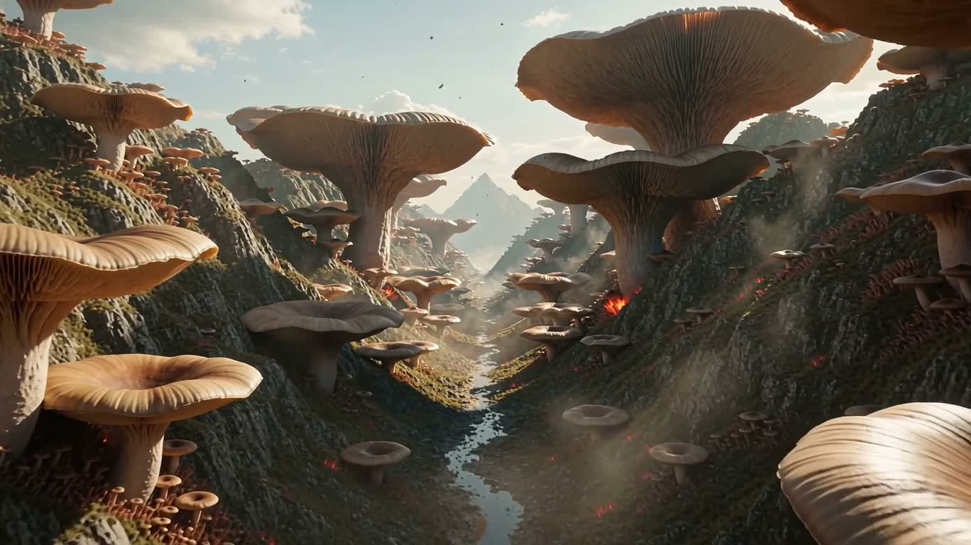 キノコ星球の超現実的な風景