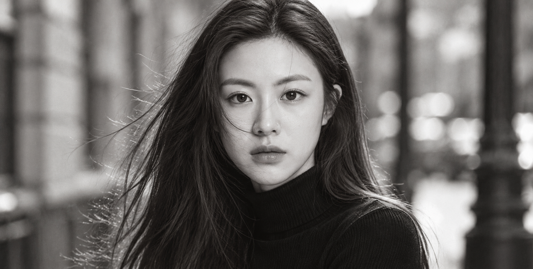 黑白都市光影中的成年女性电影肖像 — AI image creation
