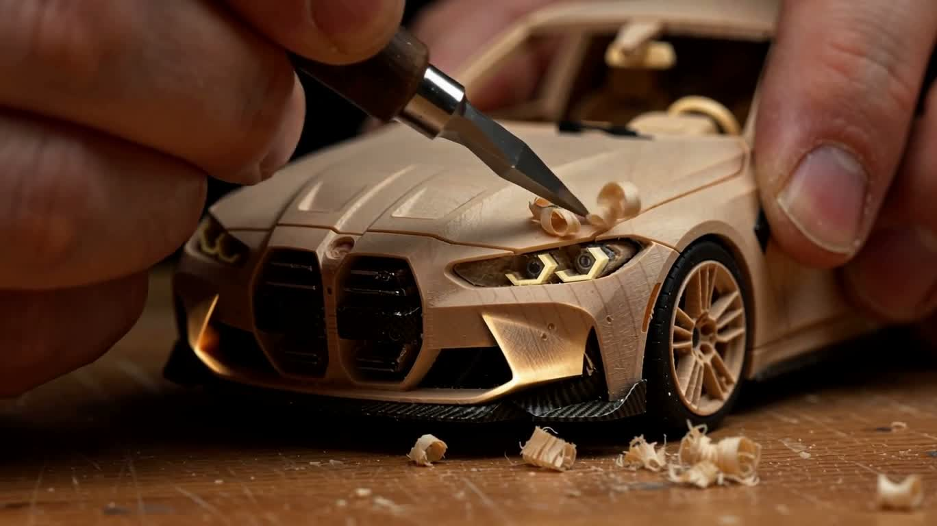 木製スポーツカーの職人技の細部