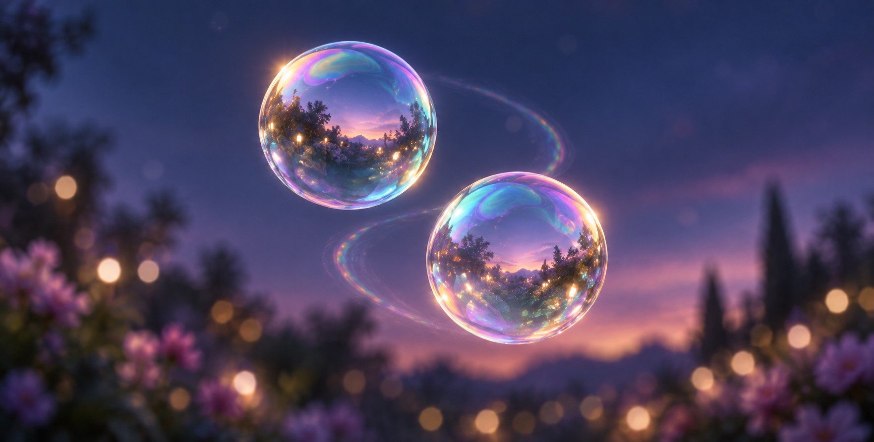 七彩肥皂泡的暮色共舞 — AI image creation
