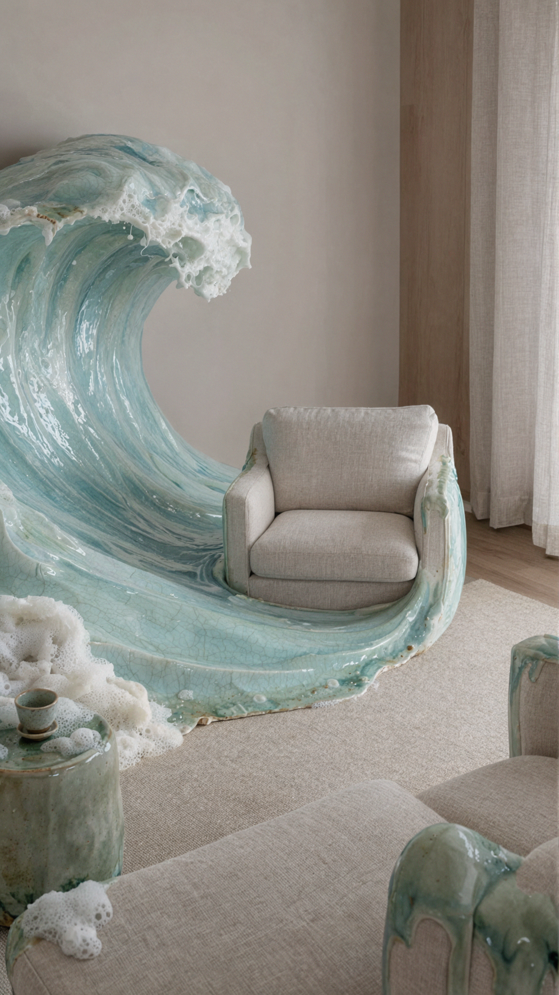 Salon aux vagues pliées · Émail céramique — AI image creation