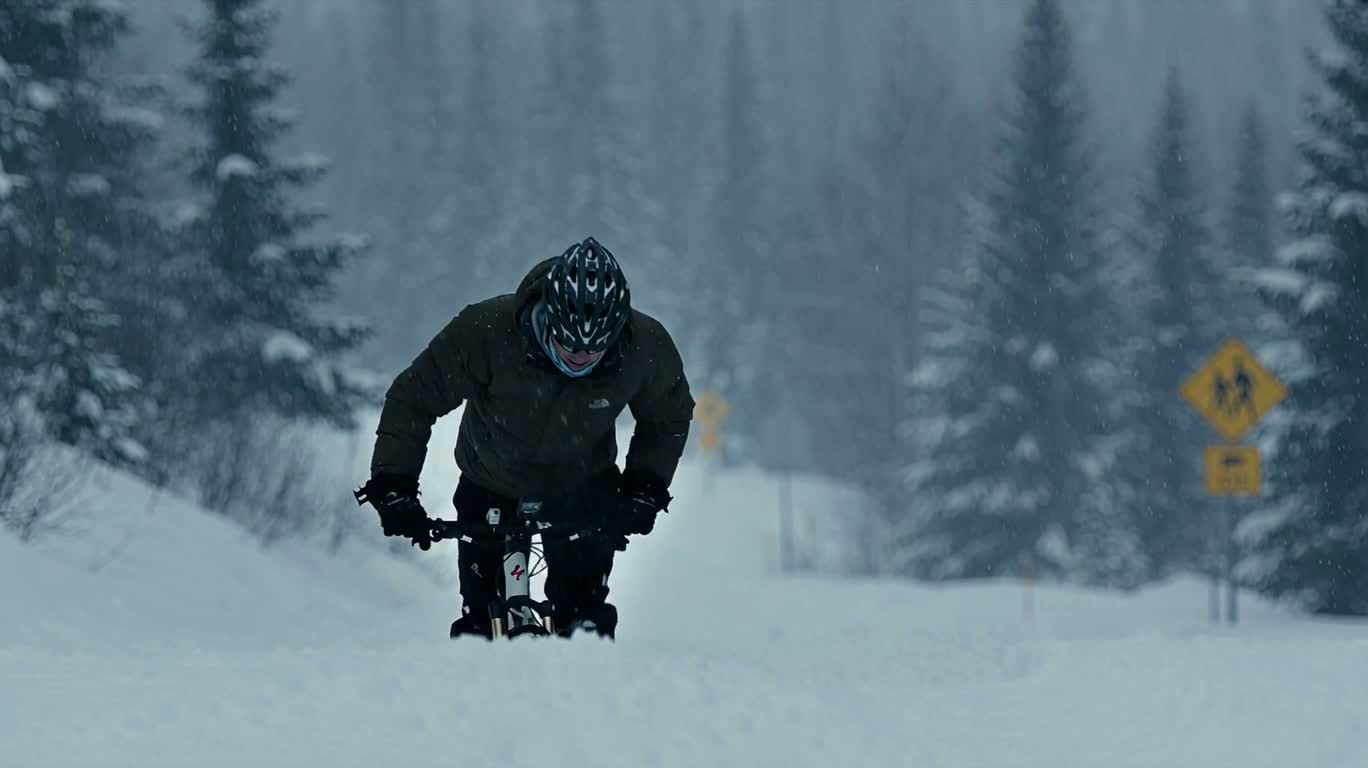 Cyclist in the Blizzard — AI video prompt