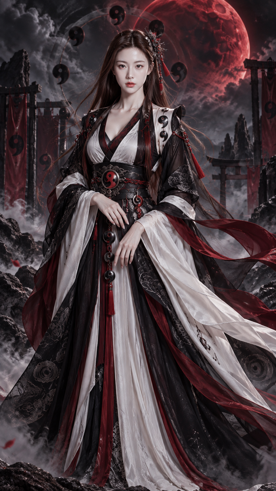 六道主题灵感的成年汉服奇幻时尚肖像 — AI image creation