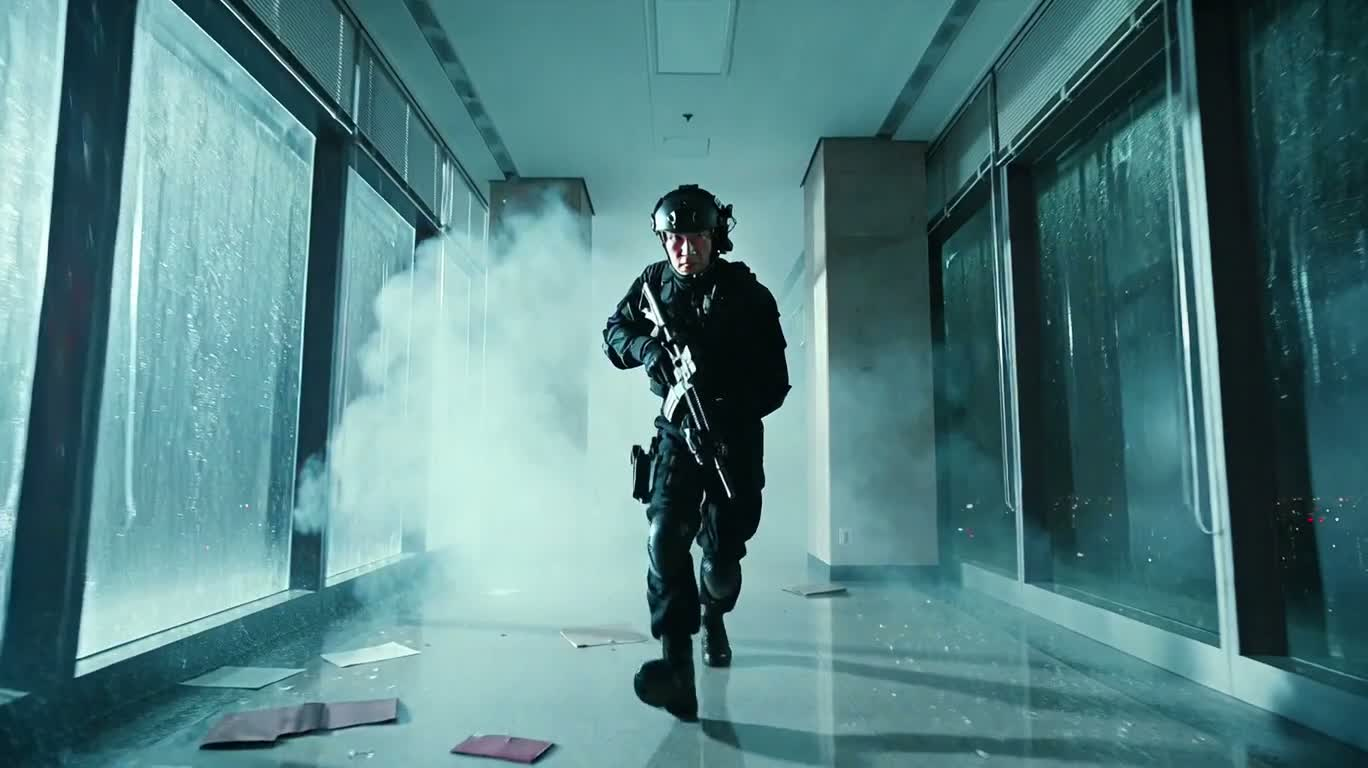 暴雨红灯下的42层突围 — AI video creation