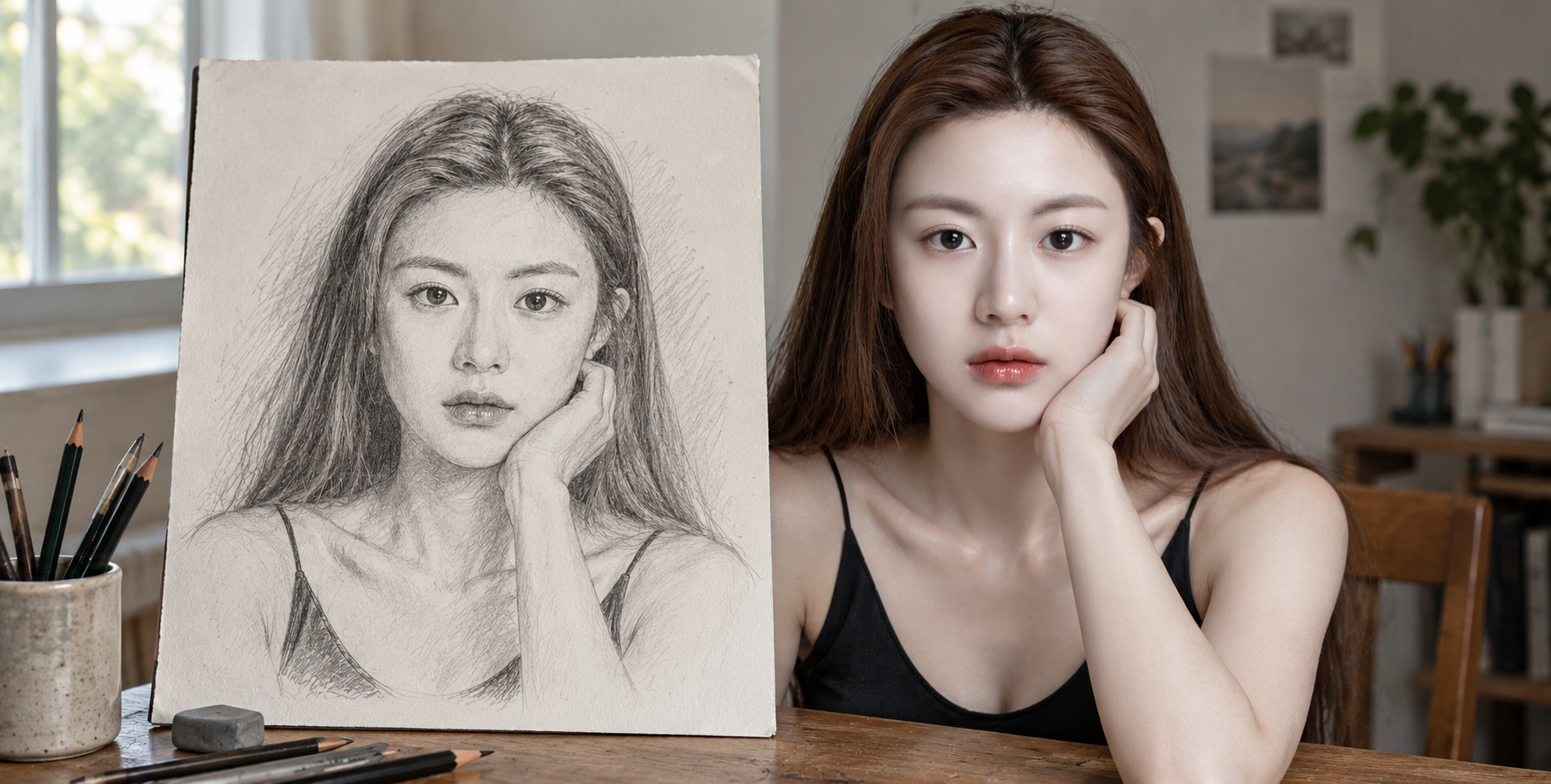 纸上画作与现实场景的并置摄影 — AI image creation