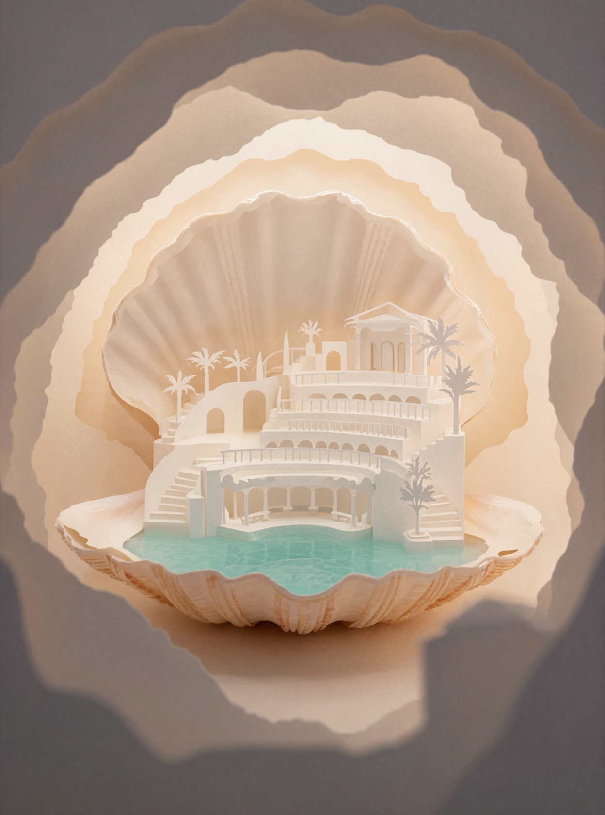 珍珠贝剧院 · 剪纸灯箱 — AI image creation