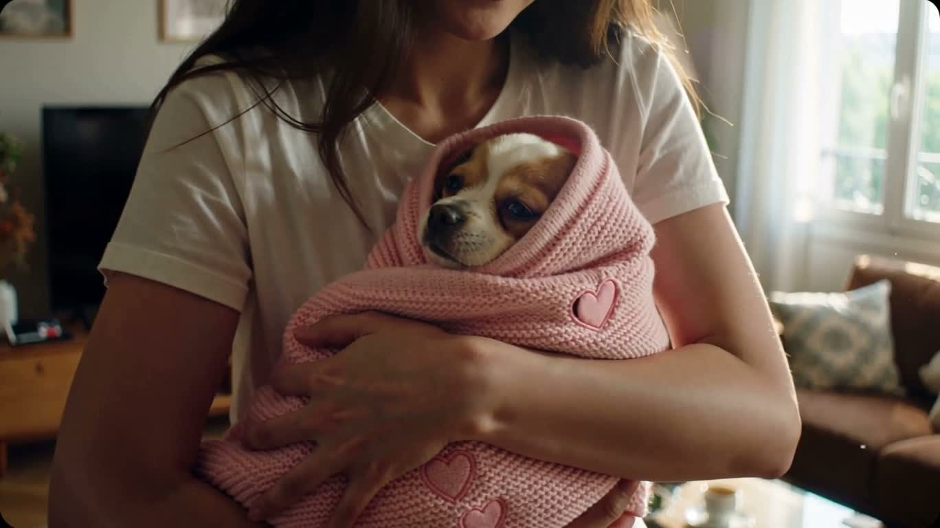 Chú chó con trong nôi buổi chiều