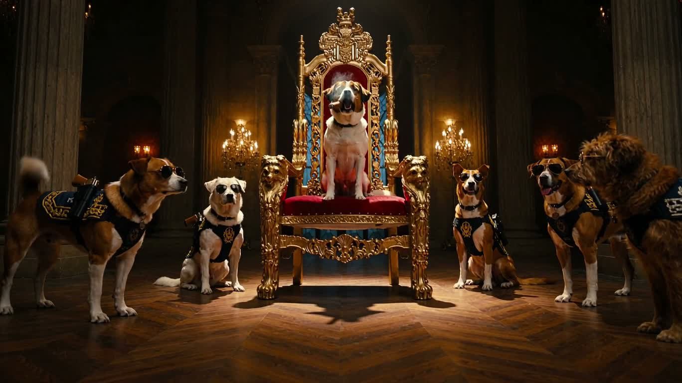 犬王宝座与墨镜犬群 — AI video creation