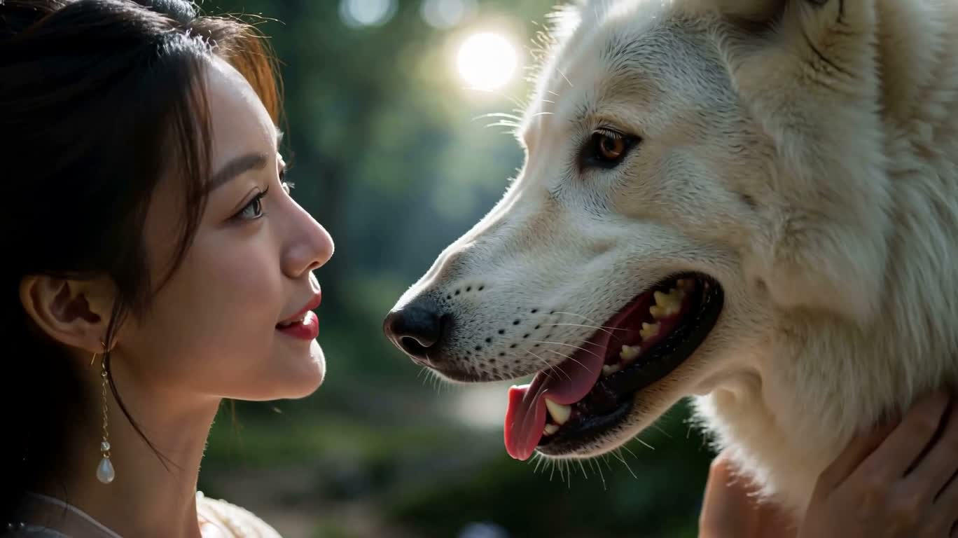 Nụ hôn của sói trắng dưới ánh trăng — AI video creation