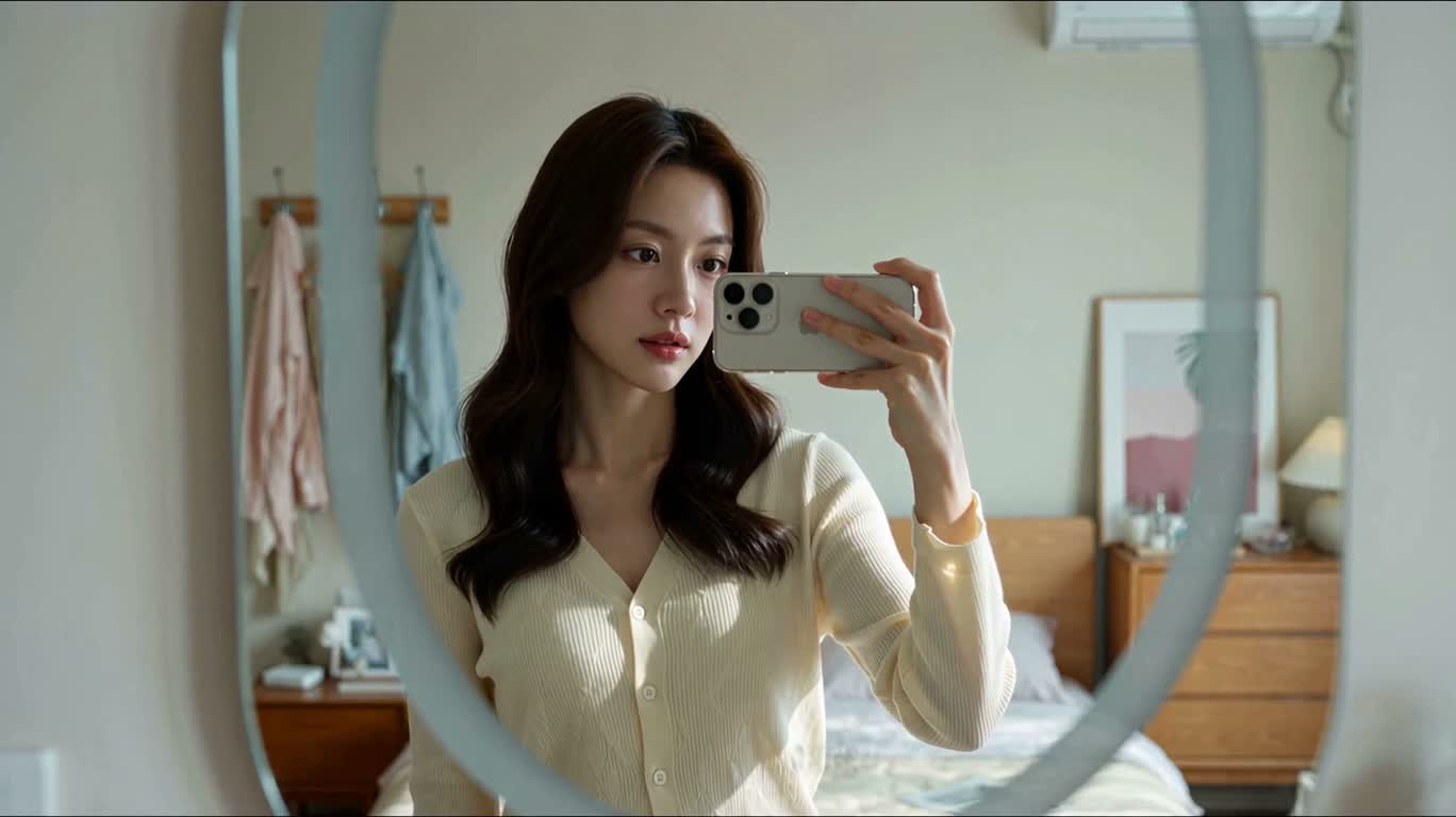 柔光镜前自拍的成年女性