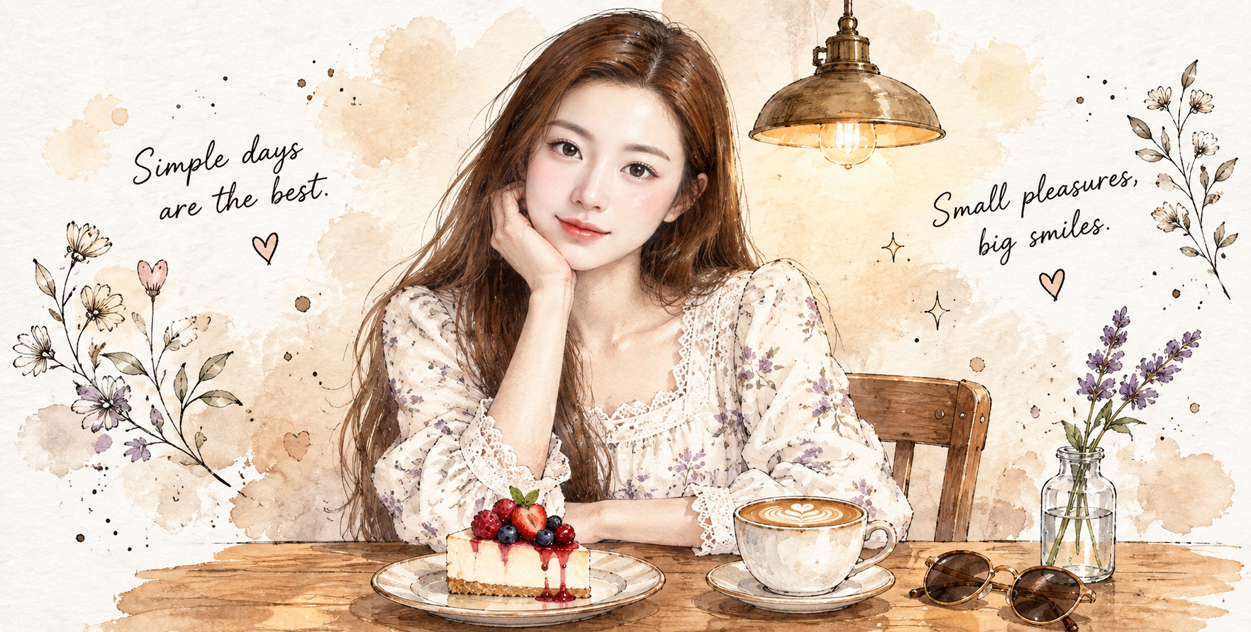 咖啡馆里的温柔水彩日常 — AI image creation