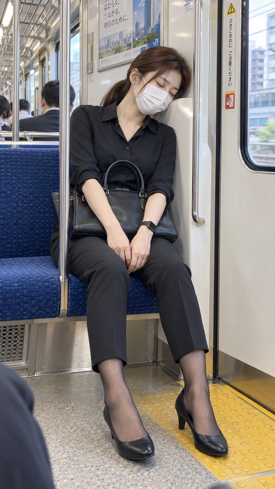 Candid Phone Shot of a Sleeping Career Woman on a Japanese Commuter Train