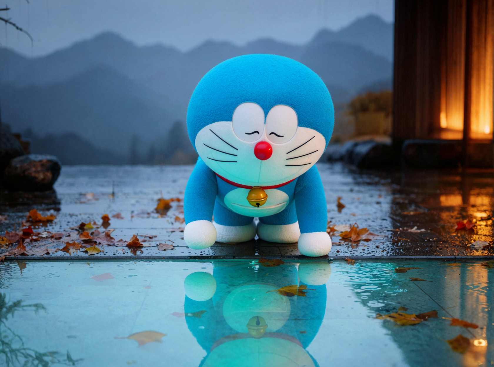 哆啦A梦 · 探看水镜 · 雨夜霓虹 — AI image creation